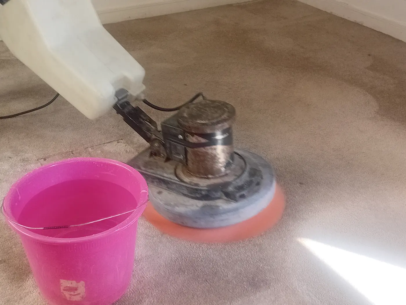 Professional carpet cleaning machine working on fitted carpet
