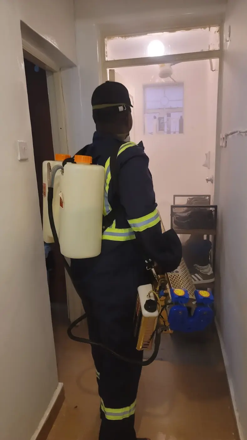 PrimeMax technician carrying out indoor thermal fogging for pest control