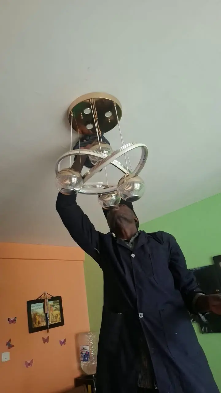 PrimeMax cleaner dusting a ceiling light fitting